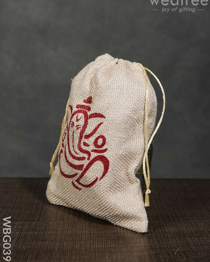 Jute String Bag With Ganesha Print - Wbg0396 Bags