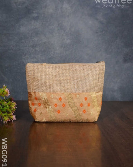 Jute With Raw Silk Return Gift Purse - Wbg0910 Bags