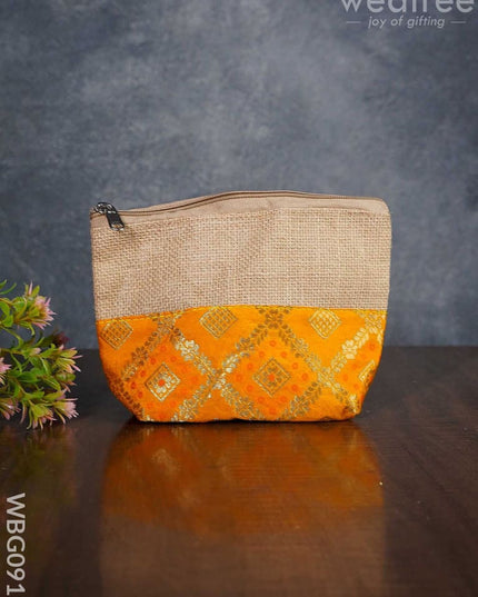 Jute With Raw Silk Return Gift Purse - Wbg0910 Bags
