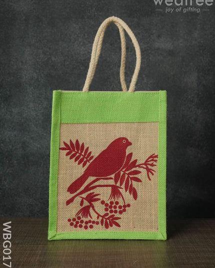 Jutebag - Multi Design Jute Bag With Rope Handles 8X10X6 Inches Wbg0175 Bags