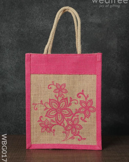 Jutebag - Multi Design Jute Bag With Rope Handles 8X10X6 Inches Wbg0175 Bags
