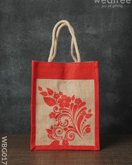Jutebag - Multi Design Jute Bag With Rope Handles 8X10X6 Inches Wbg0175 Bags