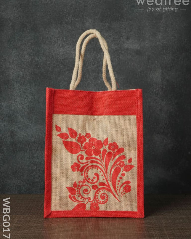 Jutebag - Multi Design Jute Bag With Rope Handles 8X10X6 Inches Wbg0175 Bags
