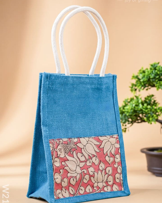 Kalamkari Jute Bag with Rope Handles - W2149 - Jute Bags