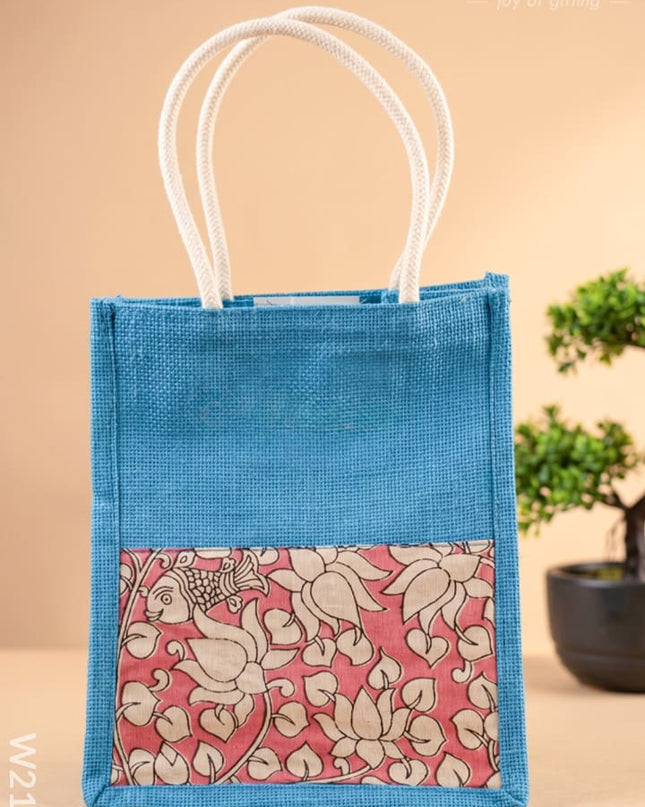 Kalamkari Jute Bag with Rope Handles - W2149 - Jute Bags