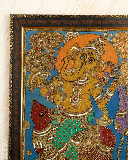 Kalamkari Semi Silk Artwork - Ganesha - WL5727 - Frames
