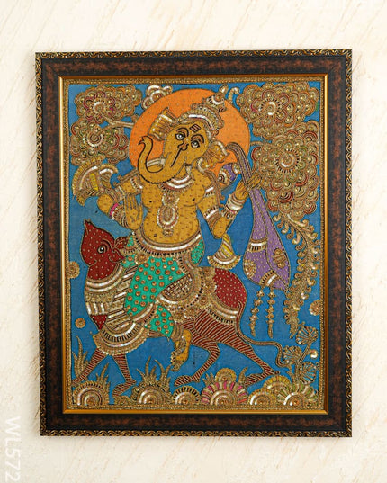 Kalamkari Semi Silk Artwork - Ganesha - WL5727 - Frames