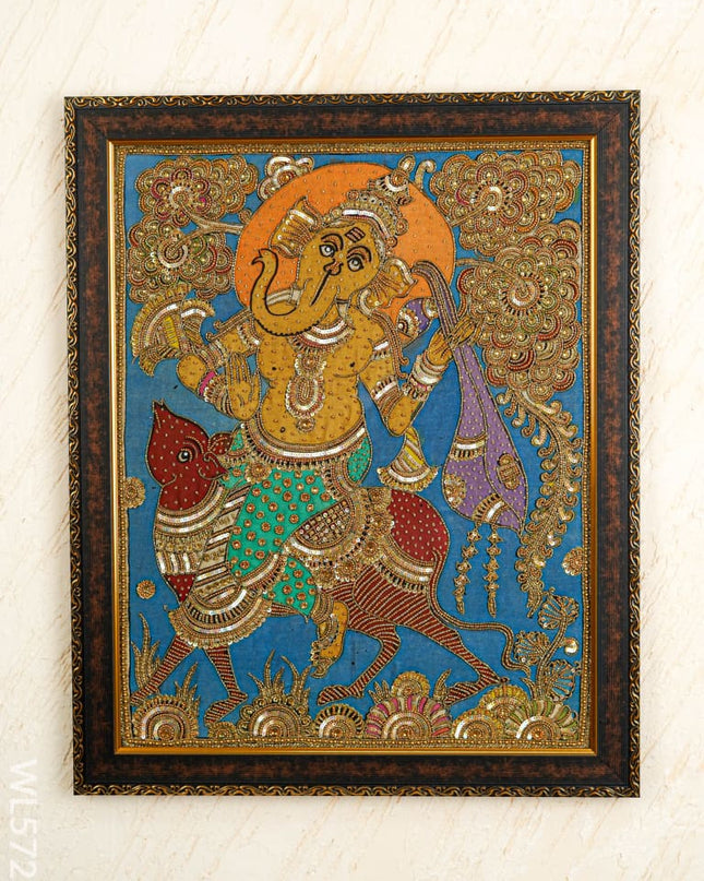 Kalamkari Semi Silk Artwork - Ganesha - WL5727 - Frames