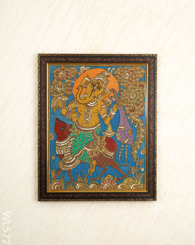 Kalamkari Semi Silk Artwork - Ganesha - WL5727 - Frames