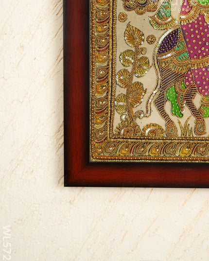 Kalamkari Semi Silk Artwork - Krishna with Cow - WL5728 - Frames