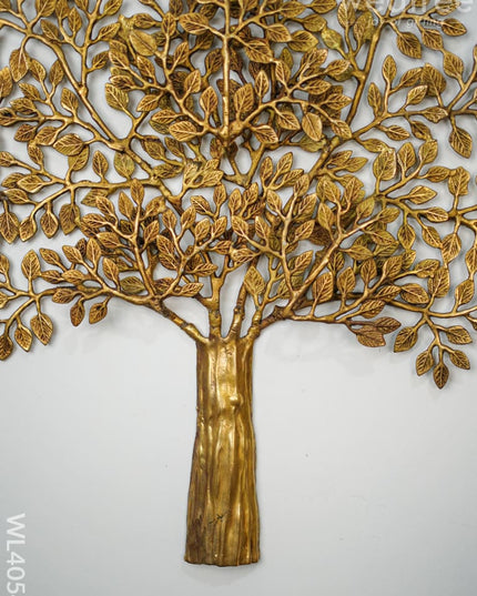 Kalpavriksha Tree With Double Leaves - Wl4054 Brass Wall Hanging