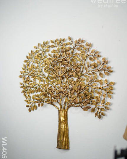 Kalpavriksha Tree With Double Leaves - Wl4054 Brass Wall Hanging