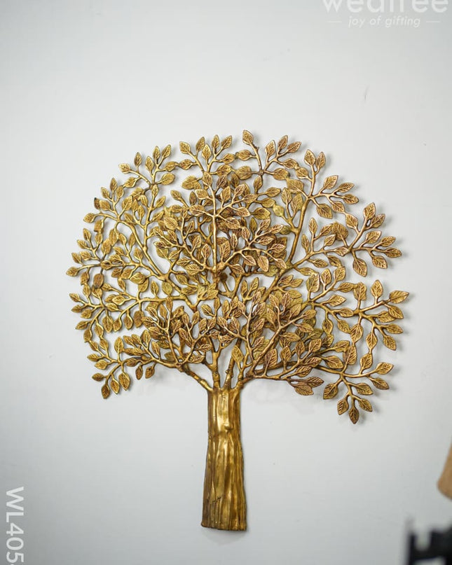 Kalpavriksha Tree With Double Leaves - Wl4054 Brass Wall Hanging