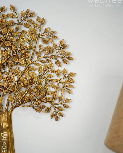Kalpavriksha Tree With Double Leaves - Wl4054 Brass Wall Hanging