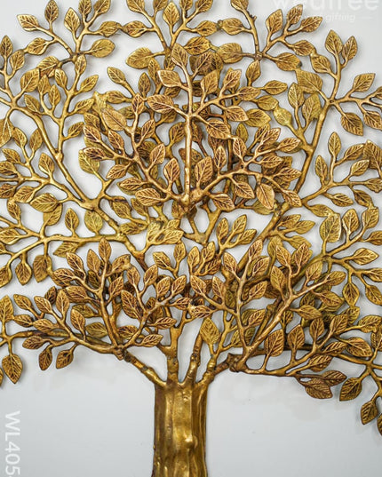 Kalpavriksha Tree With Double Leaves - Wl4054 Brass Wall Hanging
