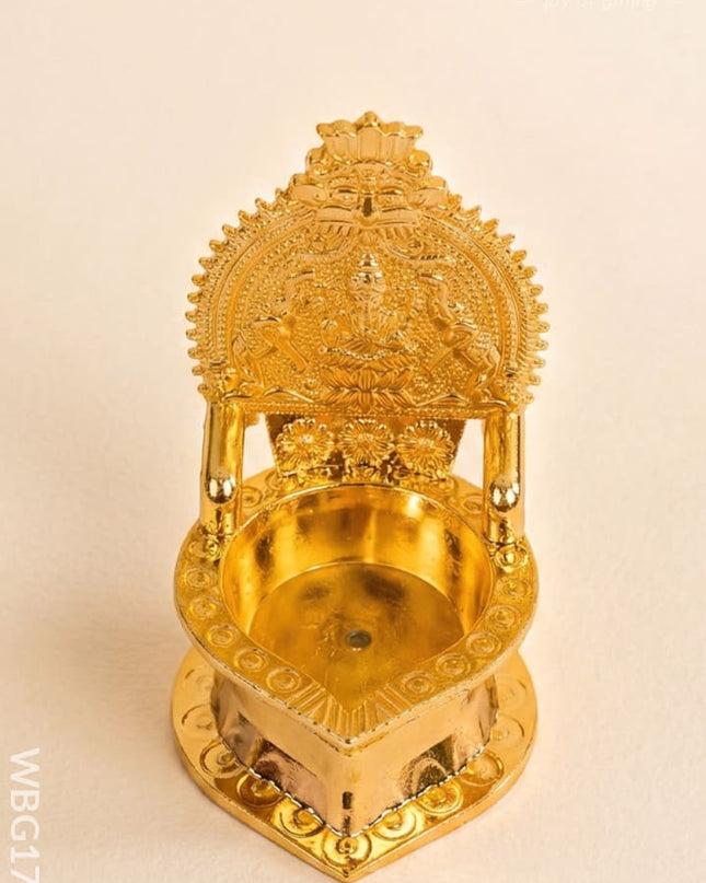 Kamatchi Diya - Gold - 4 inch - WBG1798 - White Metal Diya RG