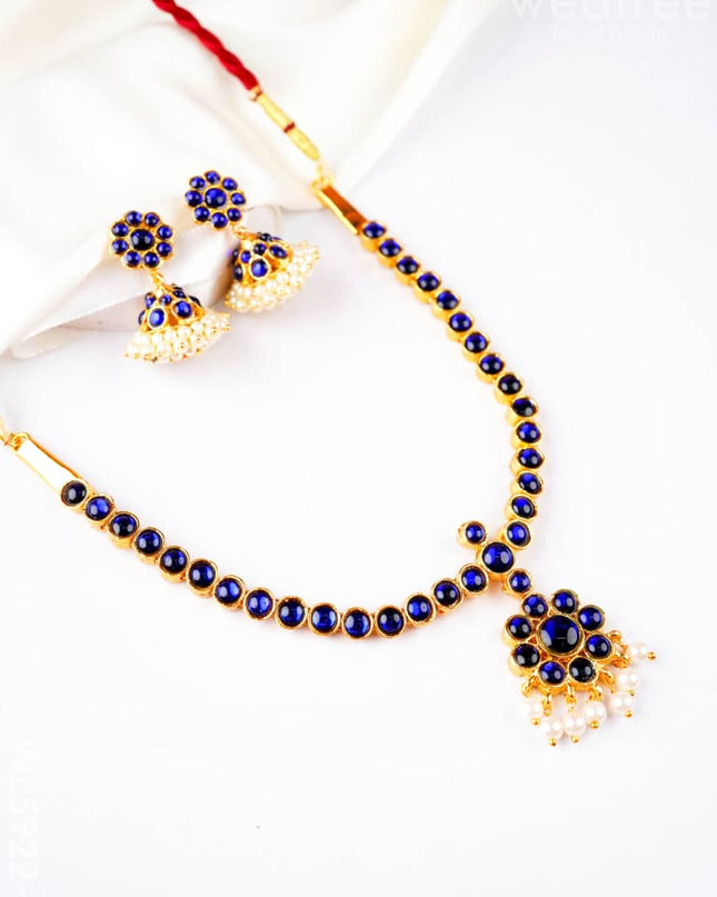 Kemp Necklace with Earrings - Blue - WL5922-3 - Accessories