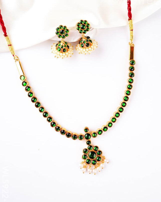 Kemp Necklace with Earrings - Green - WL5922-2 - Accessories