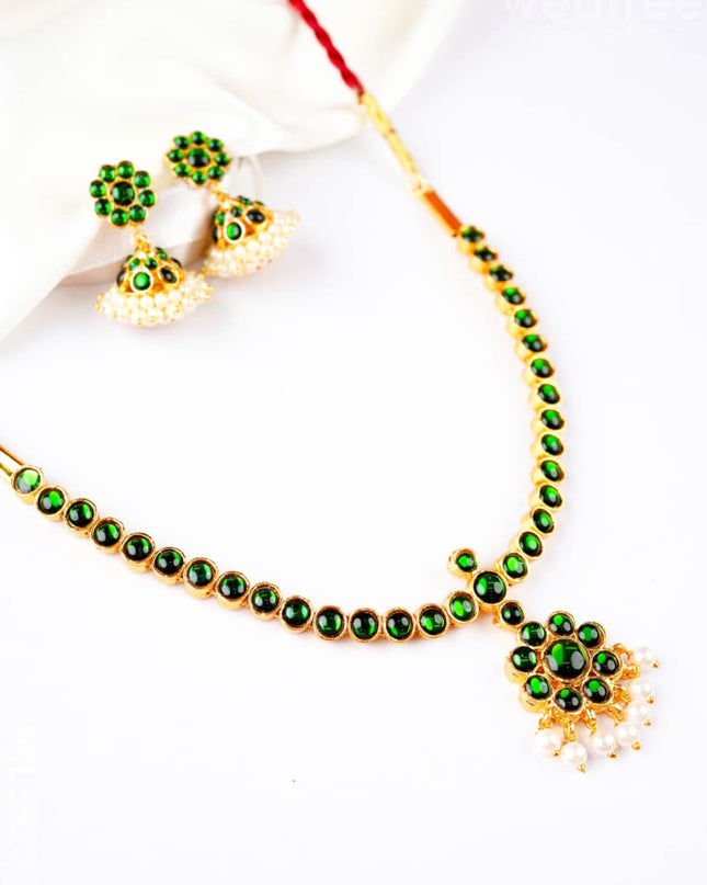 Kemp Necklace with Earrings - Green - WL5922-2 - Accessories
