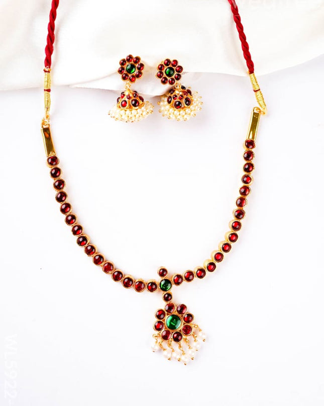 Kemp Necklace with Earrings - Red - WL5922-1 - Accessories