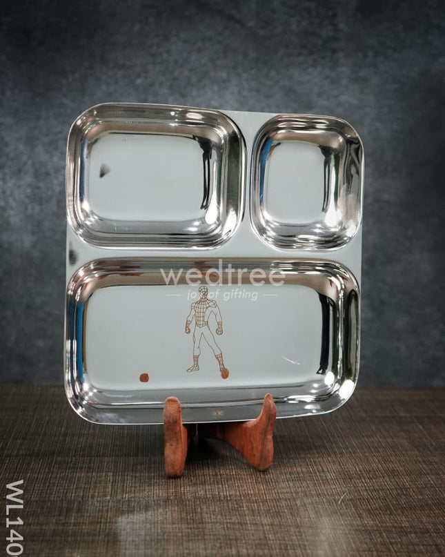 Kids Utility - Stainless Steel Plate-Small ( 5 To 7Yrs ) Spiderman -Wl1400