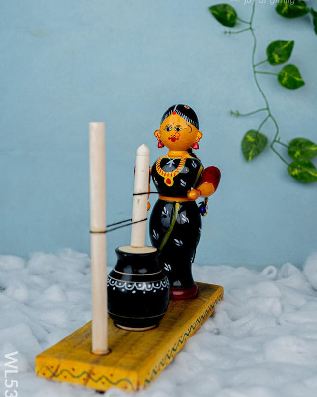 Kondapalli - Butter Lady - 8 inch - WL5367 - Wooden Decor
