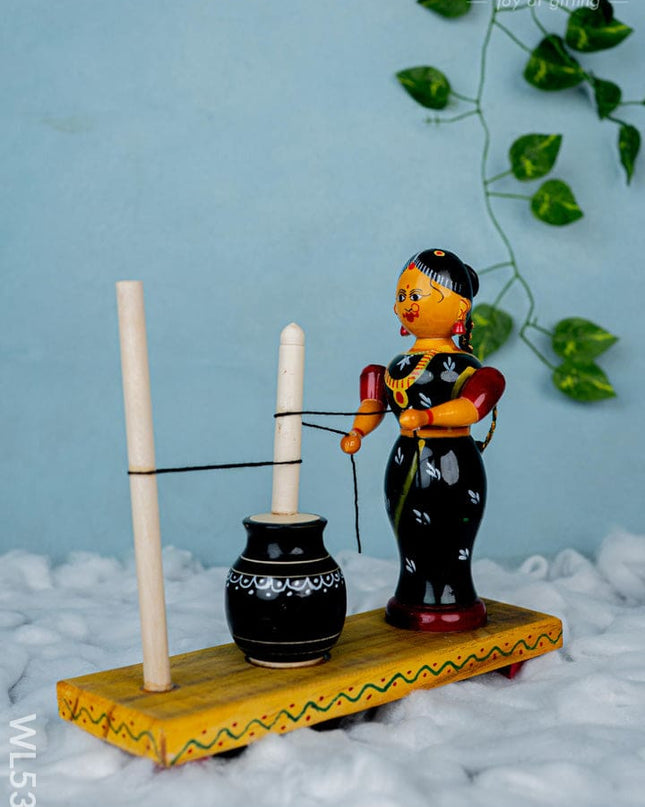 Kondapalli - Butter Lady - 8 inch - WL5367 - Wooden Decor