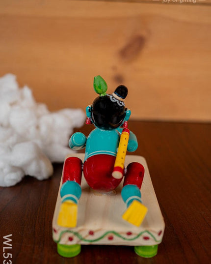Kondapalli - Crawling Krishna with Butter Pot - 6 inch - WL5397 - Wooden Decor