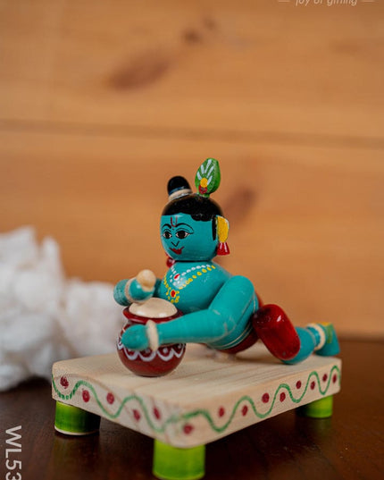 Kondapalli - Crawling Krishna with Butter Pot - 6 inch - WL5397 - Wooden Decor