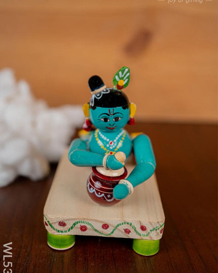 Kondapalli - Crawling Krishna with Butter Pot - 6 inch - WL5397 - Wooden Decor