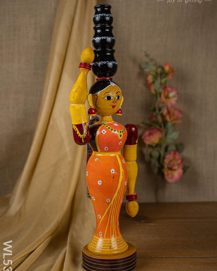 Kondapalli - Lady with 3 Pot - 20 inch - WL5395 - Wooden Decor