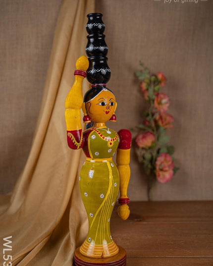 Kondapalli - Lady with 3 Pot - 20 inch - WL5395 - Wooden Decor