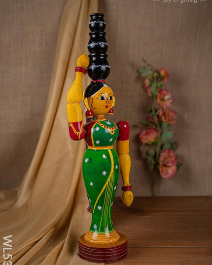 Kondapalli - Lady with 3 Pot - 20 inch - WL5395 - Wooden Decor