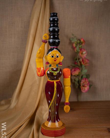 Kondapalli - Lady with 3 Pot - 20 inch - WL5395 - Wooden Decor
