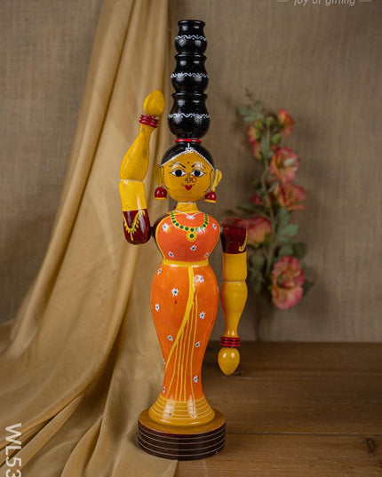 Kondapalli - Lady with 3 Pot - 20 inch - WL5395 - Wooden Decor