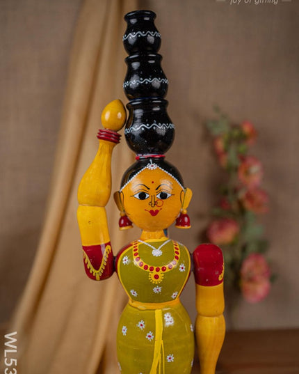 Kondapalli - Lady with 3 Pot - 20 inch - WL5395 - Wooden Decor