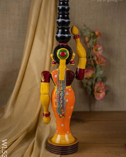Kondapalli - Lady with 3 Pot - 20 inch - WL5395 - Wooden Decor