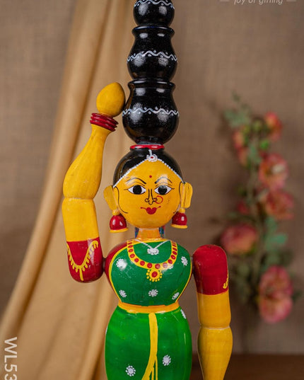 Kondapalli - Lady with 3 Pot - 20 inch - WL5395 - Wooden Decor