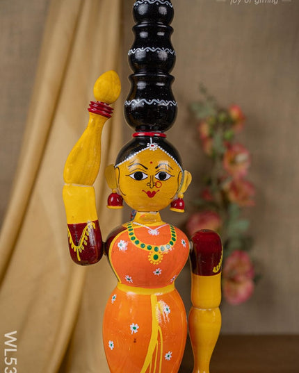 Kondapalli - Lady with 3 Pot - 20 inch - WL5395 - Wooden Decor
