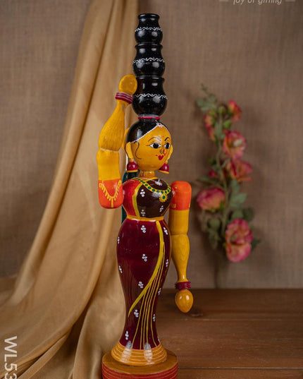 Kondapalli - Lady with 3 Pot - 20 inch - WL5395 - Wooden Decor