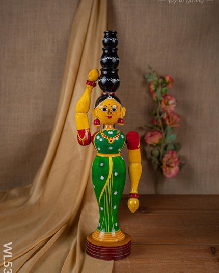 Kondapalli - Lady with 3 Pot - 20 inch - WL5395 - Wooden Decor