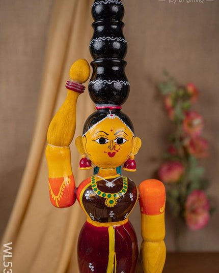 Kondapalli - Lady with 3 Pot - 20 inch - WL5395 - Wooden Decor