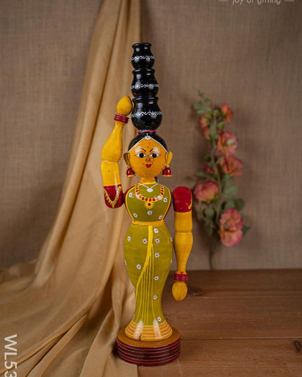Kondapalli - Lady with 3 Pot - 20 inch - WL5395 - Wooden Decor