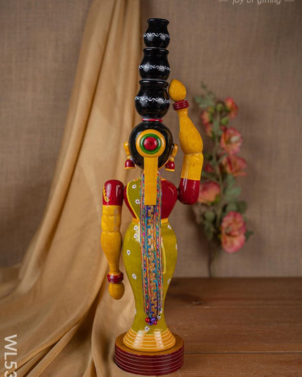 Kondapalli - Lady with 3 Pot - 20 inch - WL5395 - Wooden Decor