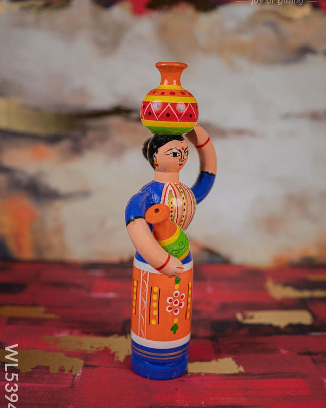 Kondapalli - Lady with Pot - 8 inch - WL5394-1 - Wooden Decor