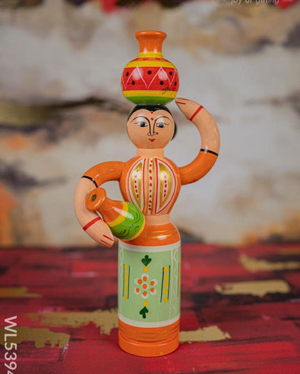 Kondapalli - Lady with Pot - 8 inch - WL5394-1 - Wooden Decor