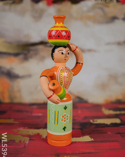 Kondapalli - Lady with Pot - 8 inch - WL5394-1 - Wooden Decor