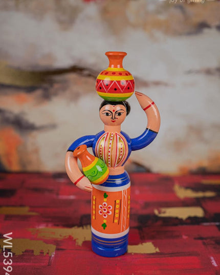 Kondapalli - Lady with Pot - 8 inch - WL5394-1 - Wooden Decor