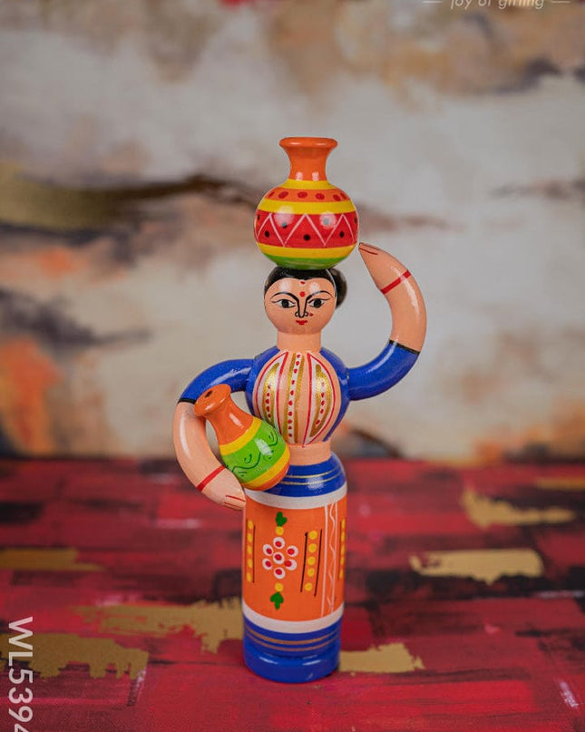 Kondapalli - Lady with Pot - 8 inch - WL5394-1 - Wooden Decor