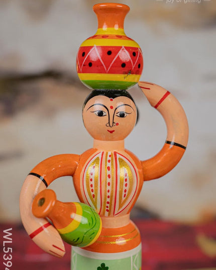 Kondapalli - Lady with Pot - 8 inch - WL5394-1 - Wooden Decor